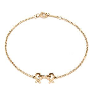 Tiffany & Co Double Rubbing Heart Bracelet Small 18K Yellow Gold